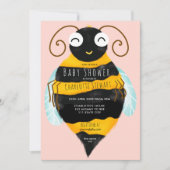 Invitation Belle orange rayures noir abeilles fille baby show (Devant)