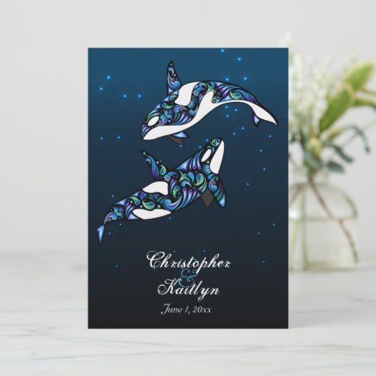 Invitation Belle Orca Whales Beach Mariage (Debout devant)