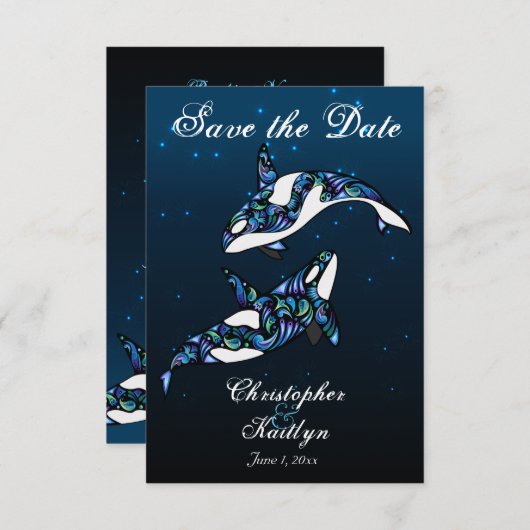 Invitation Belle Orca Whales Beach Mariage Enregistrer la dat (Devant / Derrière)