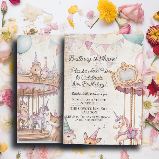 Invitation Belle page Journal w Animaux 3e fête d'anniversair
