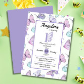Invitation Belle papillon thème 1er anniversaire violet & bla