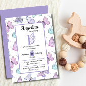 Invitation Belle papillon thème 1er anniversaire violet & bla