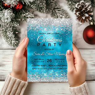 Invitation Belle parties scintillant d'argent turquoise Noël