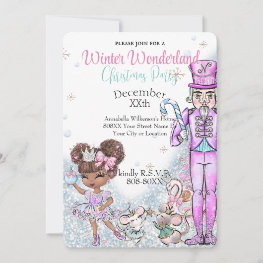Invitation Belle Parties scintillant Doll Nutcracker Noël Fêt (Devant)