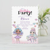 Invitation Belle Parties scintillant Poupées et Coeurs Fête F (Debout devant)