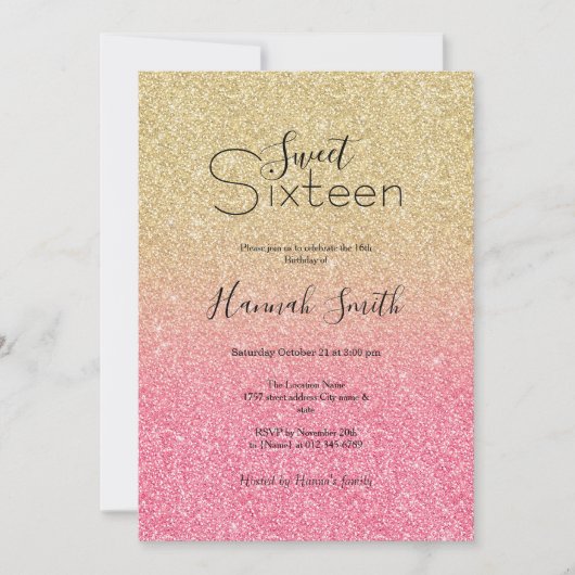 Invitation Belle Parties scintillant rose or Ombre (Devant)
