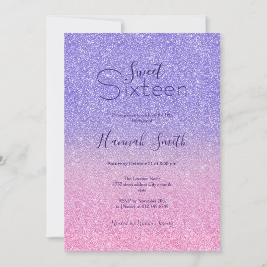Invitation Belle Parties scintillant rose violet Ombre (Devant)
