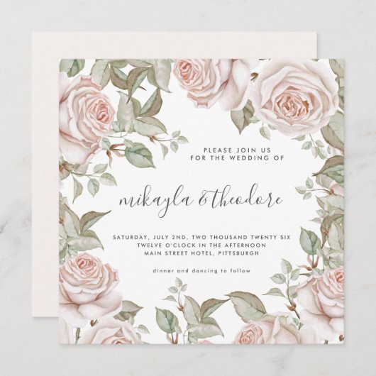 Invitation Belle Peach Blush Aquarelle Rose Mariage (Devant / Derrière)