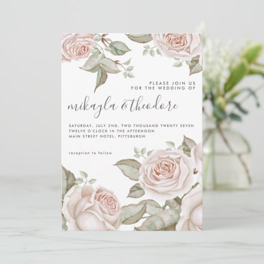 Invitation Belle Peach Blush Aquarelle Rose Mariage (Debout devant)