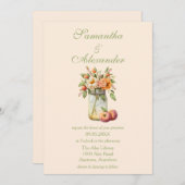 Invitation Belle Peach Theme Mason Jar Mariage (Devant / Derrière)
