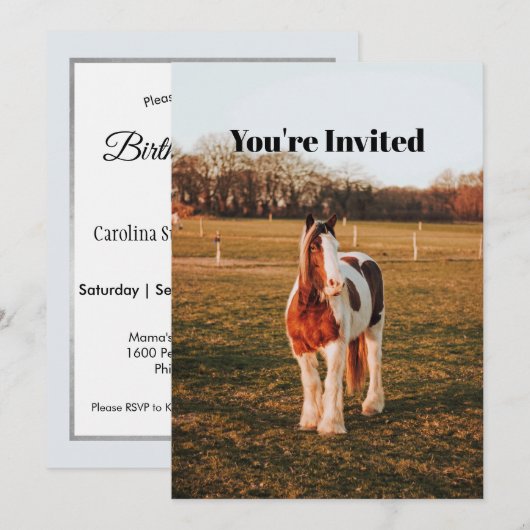 Invitation Belle peinture Brown Ébauche Cheval Photo Annivers (Devant / Derrière)