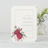 Invitation Belle Peonies Sage Vert Script Baptême (Debout devant)