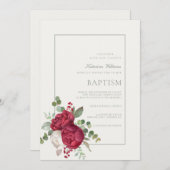 Invitation Belle Peonies Sage Vert Script Baptême d'ivoire (Devant / Derrière)