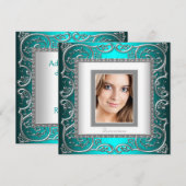 Invitation Belle photo bleu Turquoise Quinceanera (Devant / Derrière)