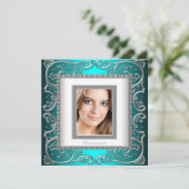 Invitation Belle photo bleu Turquoise Quinceanera (Debout devant)