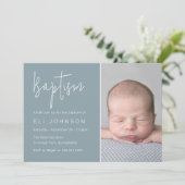 Invitation Belle photo de garçon Dusty Baptême bleu (Debout devant)