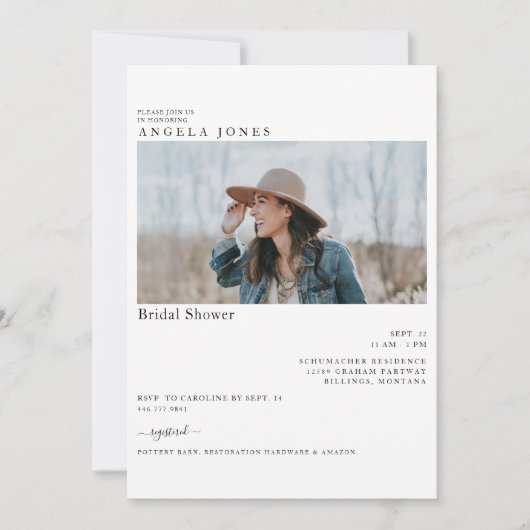 Invitation Belle photo de mariée moderne blanche Fête des mar (Devant)