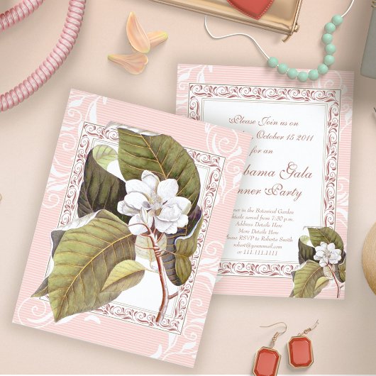 Invitation Belle Pink White Magnolia Dîner Formel
