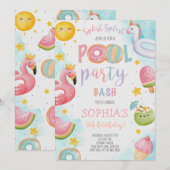 Invitation Belle Piscine Fête Anniversaire Bassin (Devant / Derrière)