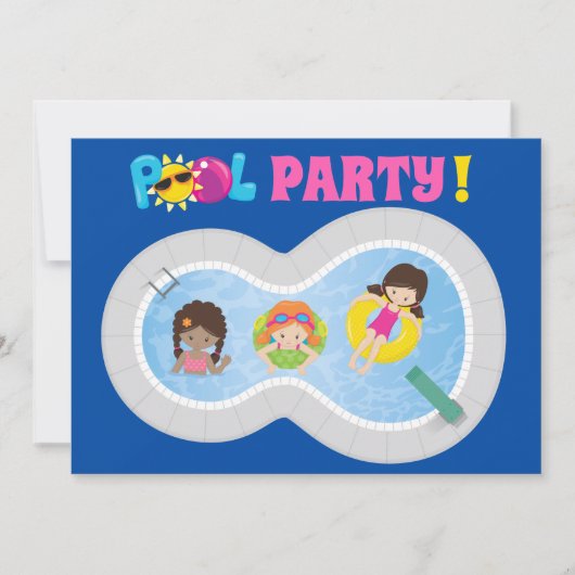 Invitation Belle Piscine Filles Anniversaire (Devant)