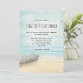 Invitation Belle plage avec bateau et phare (Debout devant)