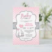 Invitation Belle Polka Dot rose Grey Elephant Baby shower FIL (Debout devant)