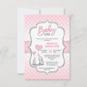 Invitation Belle Polka Dot rose Grey Elephant Baby shower FIL (Devant)