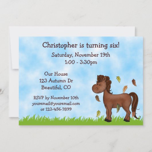 Invitation Belle Poney d'automne avec panier Cheval d'automne (Dos)