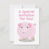Invitation Belle poterie rose cochon ventré anniversaire pers (Dos)