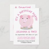 Invitation Belle poterie rose cochon ventré anniversaire pers (Devant / Derrière)