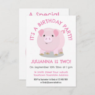 Invitation Belle poterie rose cochon ventré anniversaire pers