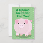 Invitation Belle poterie rose cochon ventré anniversaire pers (Dos)