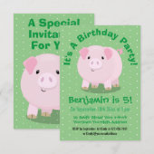 Invitation Belle poterie rose cochon ventré anniversaire pers (Devant / Derrière)