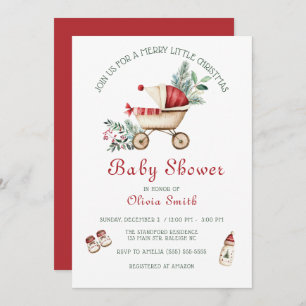 Invitation Belle poussette Joyeux Petit Baby shower de Noël