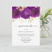 Invitation Belle Quinceanera à éperon florale violet et or (Debout devant)