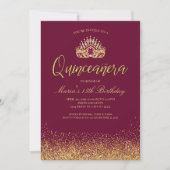 Invitation Belle Quinceañera de Bourgogne et d'or (Devant)