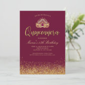 Invitation Belle Quinceañera de Bourgogne et d'or (Debout devant)