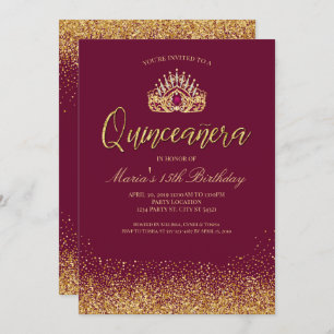 Invitation Belle Quinceañera de Bourgogne et d'or