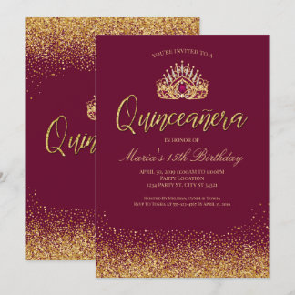 Invitation Belle Quinceañera de Bourgogne et d'or