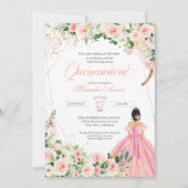 Invitation Belle Quinceanera florale rose et blanche (Devant)