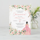Invitation Belle Quinceanera florale rose et blanche (Debout devant)