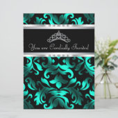 Invitation Belle Quinceanera noire et bleue Turquoise (Debout devant)
