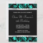 Invitation Belle Quinceanera noire et bleue Turquoise (Dos)