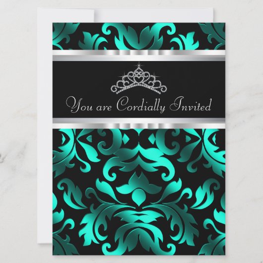 Invitation Belle Quinceanera noire et bleue Turquoise (Devant)