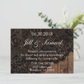 Invitation Belle réception de mariage Faux Wood et dentelle (Debout devant)