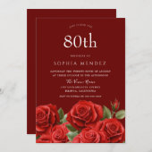 Invitation Belle Red Roses 80e fête d'anniversaire (Devant / Derrière)