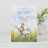 Invitation Belle renard à vélo sur un baby shower (Debout devant)