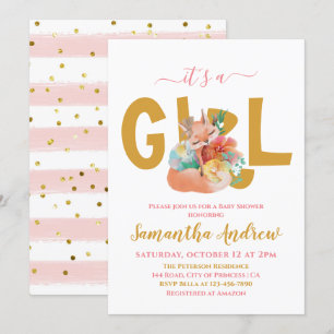 Invitation Belle Renard Sleepy Simple Baby Girl Douche