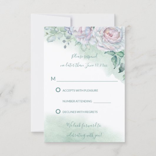 Invitation Belle Réponse de Mariage à l'Aquarelle de Rose Dél (Dos)