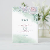 Invitation Belle Réponse de Mariage à l'Aquarelle de Rose Dél (Debout devant)